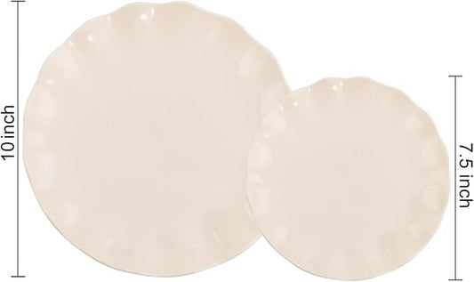 24-Piece Plastic Plates Reusable, Unbreakable Dinner Plates, Scalloped Plastic Plates, Dishwasher Safe, Ivory Plate Set Great for Parties, Birthdays, Picnics, BPA Free (Serves 12 Guests)