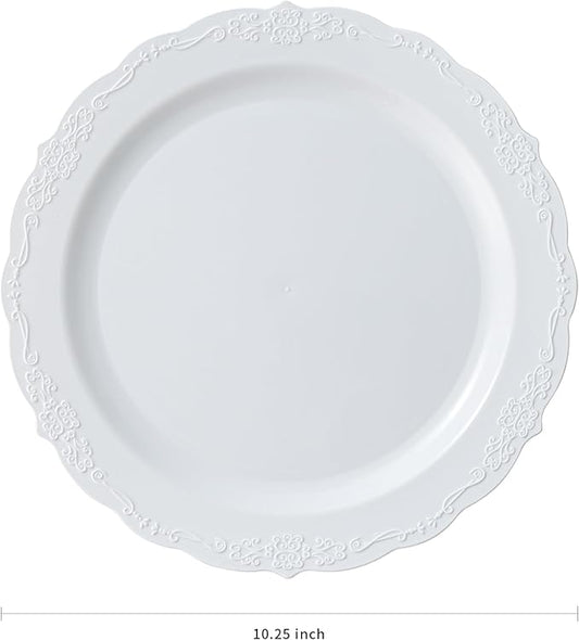 100 Pieces White Plastic Plates - 10.25inch Dinner Disposable Plates - Premium Heavy Duty Hard Disposable Dinner Plates - Party Supplies for Birthdays, Celebrations, Wedding