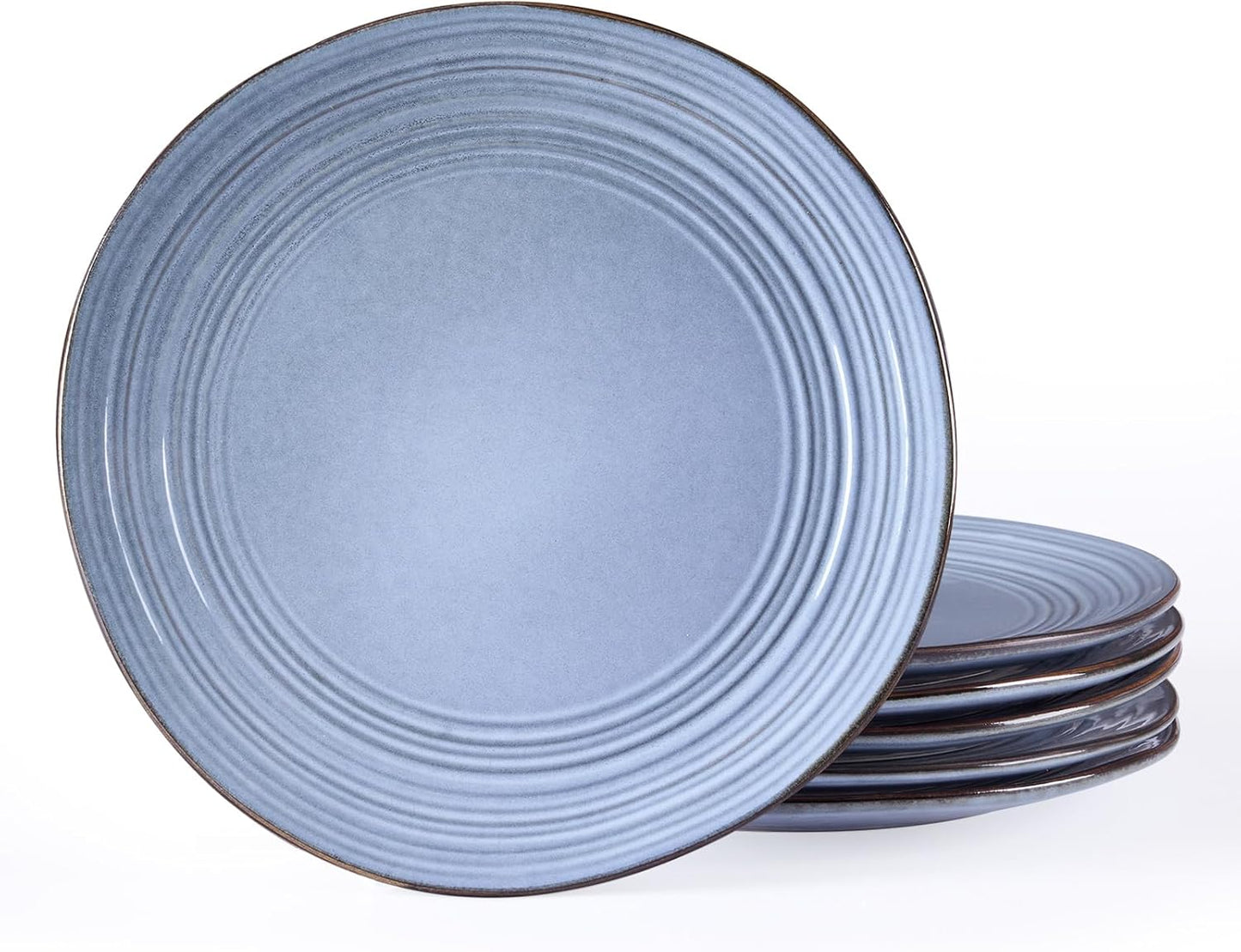 Dinner Plates, 10.25-inch 6-Piece Plate Set, Reactive Glaze Speckled Handmade Ceramic Plates, Microwave and Dishwasher Safe, Scratch Resistant, Twilight Collection, Blue