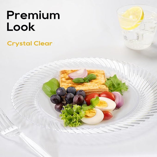 10 Inch Clear Plastic Plates, 100 Disposable Heavy Duty Dinner Plates, Premium Hard Plastic for Weddings, Parties and Events