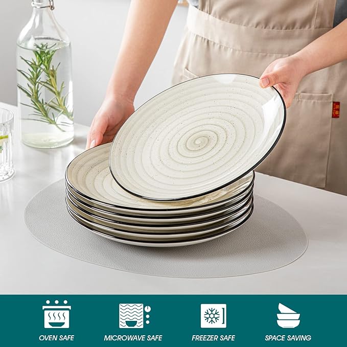 6-Piece Dinner Plate Set, 10.5-Inch Dinnerware Set, Beige Ceramic Plates, Microwave and Dishwasher Safe