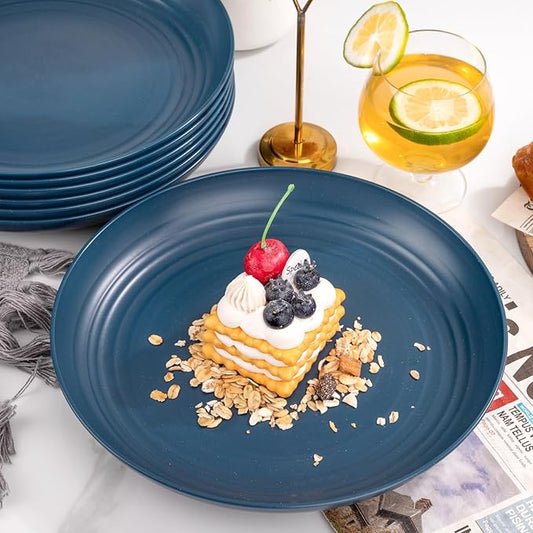16 Piece Dark Blue Wheat Straw Plates, Deep Dinner Plate Set, Premium Reusable Plastic Plates, Unbreakable Party Plates, Dishwasher and Microwave Safe for Camping, Picnics