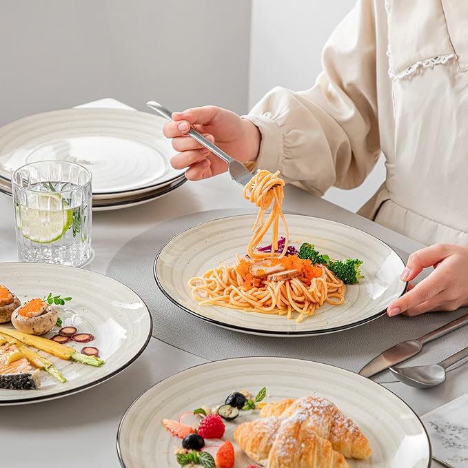 6-Piece Dinner Plate Set, 10.5-Inch Dinnerware Set, Beige Ceramic Plates, Microwave and Dishwasher Safe
