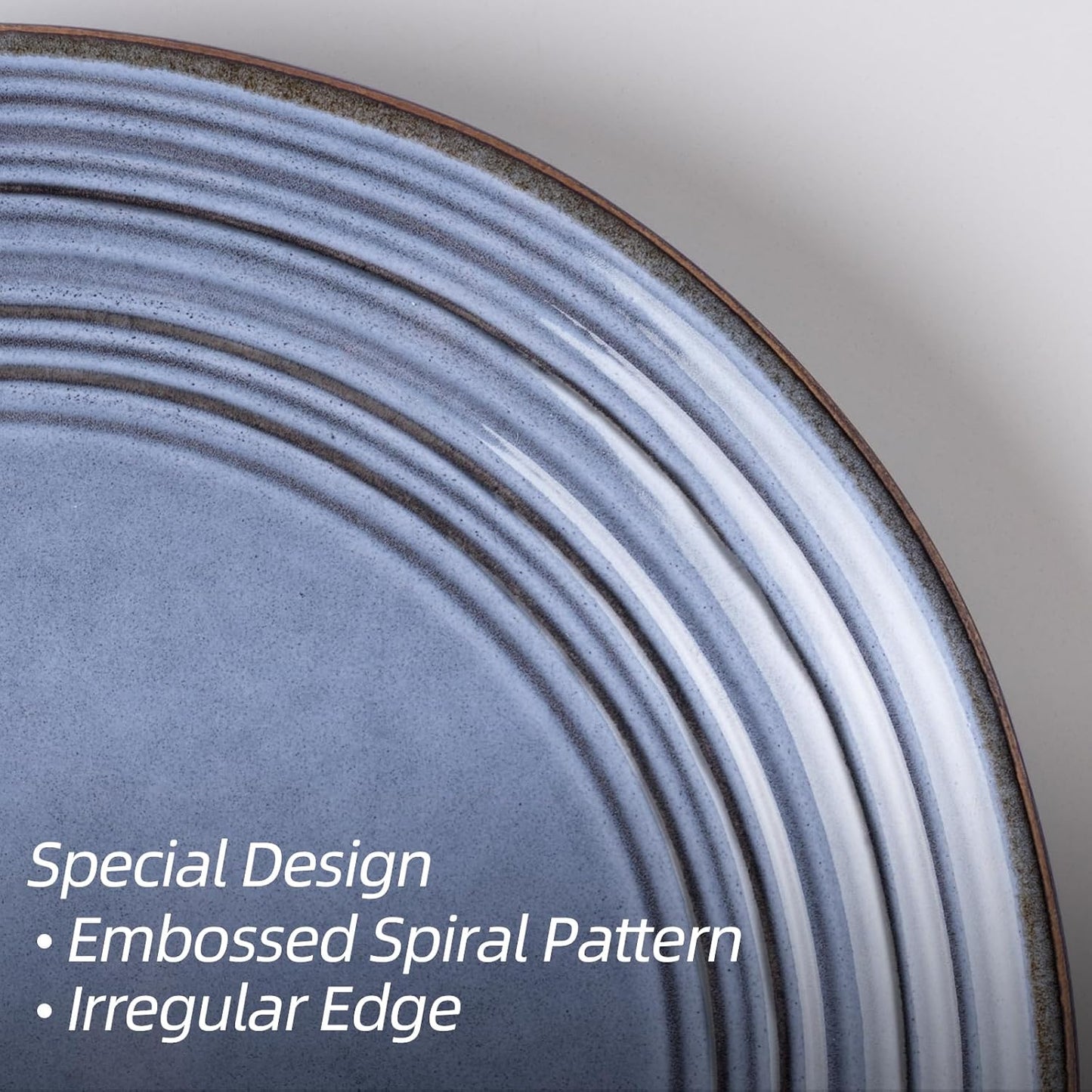 Dinner Plates, 10.25-inch 6-Piece Plate Set, Reactive Glaze Speckled Handmade Ceramic Plates, Microwave and Dishwasher Safe, Scratch Resistant, Twilight Collection, Blue