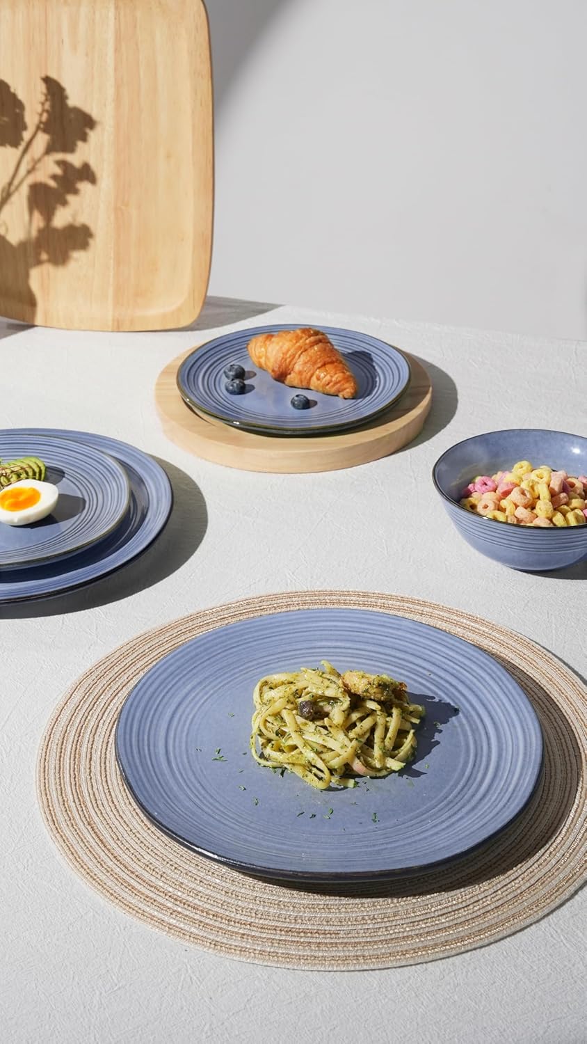 Dinner Plates, 10.25-inch 6-Piece Plate Set, Reactive Glaze Speckled Handmade Ceramic Plates, Microwave and Dishwasher Safe, Scratch Resistant, Twilight Collection, Blue