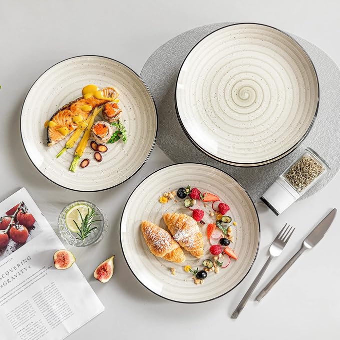 6-Piece Dinner Plate Set, 10.5-Inch Dinnerware Set, Beige Ceramic Plates, Microwave and Dishwasher Safe