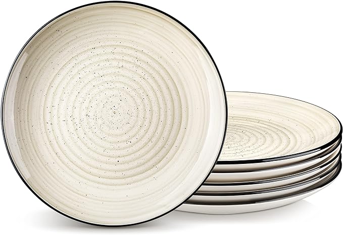 6-Piece Dinner Plate Set, 10.5-Inch Dinnerware Set, Beige Ceramic Plates, Microwave and Dishwasher Safe