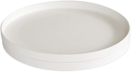 [Set of 2] 10-Inch White Round Plastic Dinner Plates | BPA &amp; Melamine Free | Microwave &amp; Dishwasher Safe | Elevated Rim for Spill Prevention