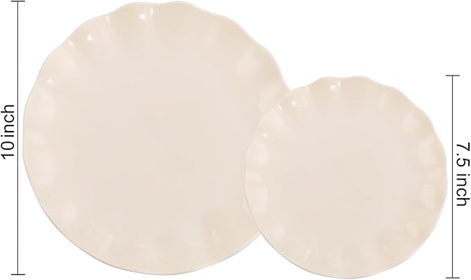 24-Piece Plastic Plates Reusable, Unbreakable Dinner Plates, Scalloped Plastic Plates, Dishwasher Safe, Ivory Plate Set Great for Parties, Birthdays, Picnics, BPA Free (Serves 12 Guests)