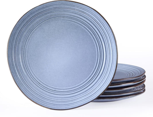 Dinner Plates, 10.25-inch 6-Piece Plate Set, Reactive Glaze Speckled Handmade Ceramic Plates, Microwave and Dishwasher Safe, Scratch Resistant, Twilight Collection, Blue