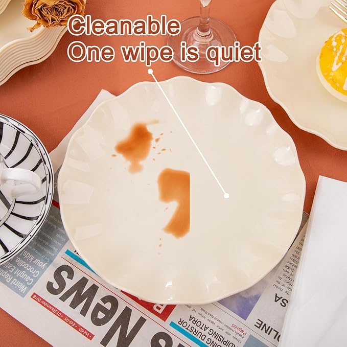 24-Piece Plastic Plates Reusable, Unbreakable Dinner Plates, Scalloped Plastic Plates, Dishwasher Safe, Ivory Plate Set Great for Parties, Birthdays, Picnics, BPA Free (Serves 12 Guests)