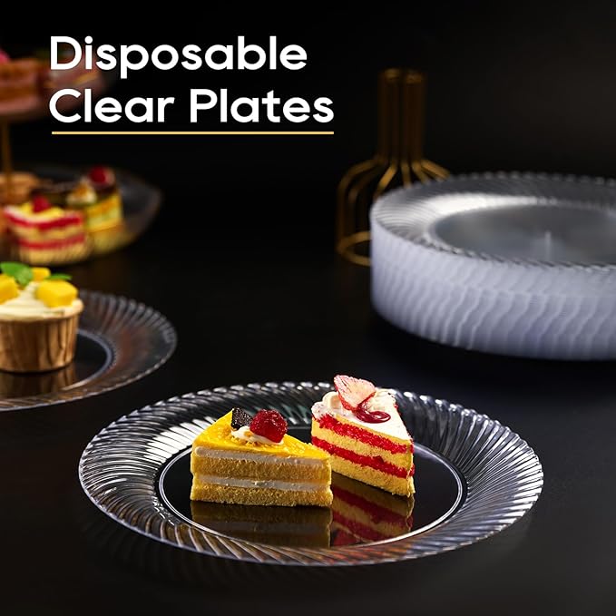 10 Inch Clear Plastic Plates, 100 Disposable Heavy Duty Dinner Plates, Premium Hard Plastic for Weddings, Parties and Events