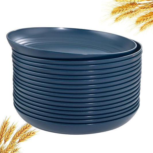 16 Piece Dark Blue Wheat Straw Plates, Deep Dinner Plate Set, Premium Reusable Plastic Plates, Unbreakable Party Plates, Dishwasher and Microwave Safe for Camping, Picnics
