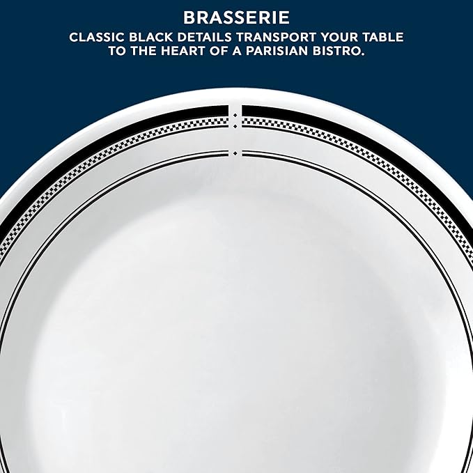 [Set of 6] 10-Inch Round Dinner Plates with Black &amp; White Rim Design | Elegant Plastic Plates | Microwave &amp; Dishwasher Safe | Reusable for Parties &amp; Everyday Use