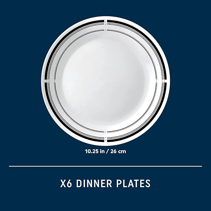 [Set of 6] 10-Inch Round Dinner Plates with Black &amp; White Rim Design | Elegant Plastic Plates | Microwave &amp; Dishwasher Safe | Reusable for Parties &amp; Everyday Use