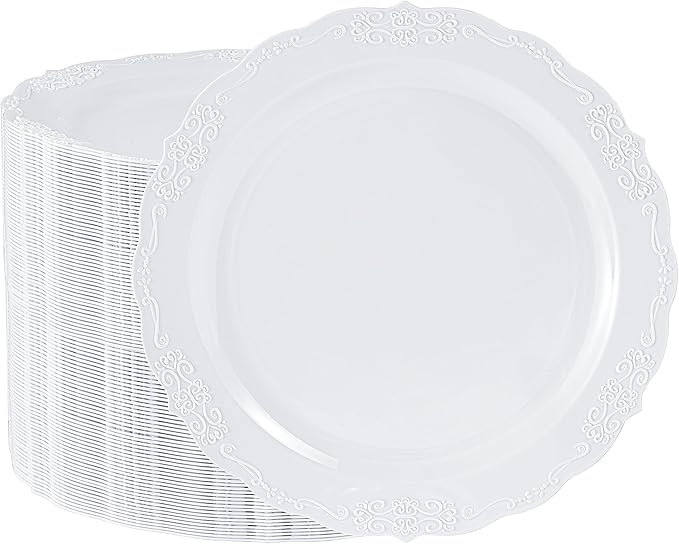 100 Pieces White Plastic Plates - 10.25inch Dinner Disposable Plates - Premium Heavy Duty Hard Disposable Dinner Plates - Party Supplies for Birthdays, Celebrations, Wedding