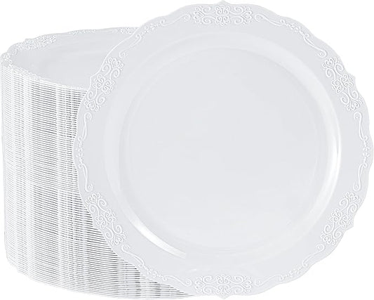 100 Pieces White Plastic Plates - 10.25inch Dinner Disposable Plates - Premium Heavy Duty Hard Disposable Dinner Plates - Party Supplies for Birthdays, Celebrations, Wedding
