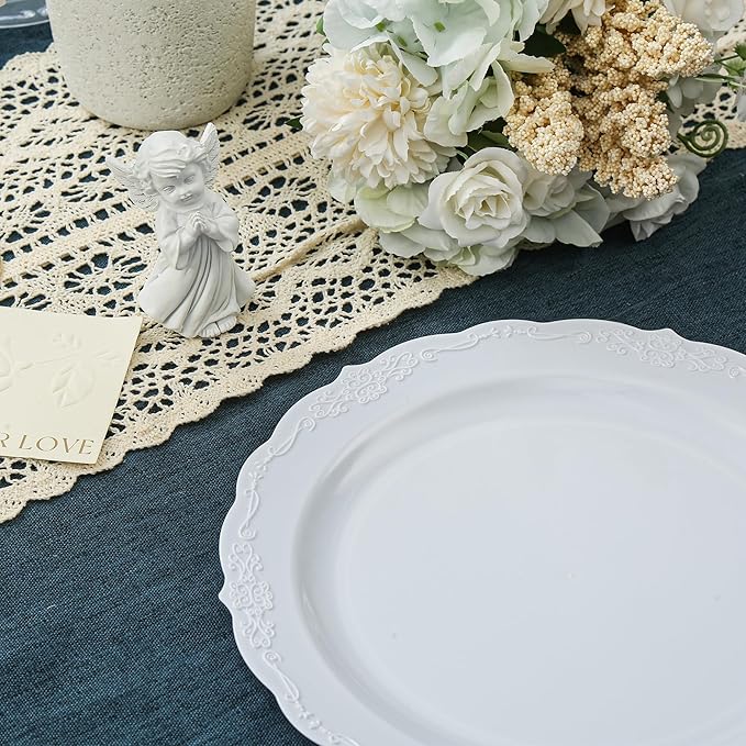 100 Pieces White Plastic Plates - 10.25inch Dinner Disposable Plates - Premium Heavy Duty Hard Disposable Dinner Plates - Party Supplies for Birthdays, Celebrations, Wedding
