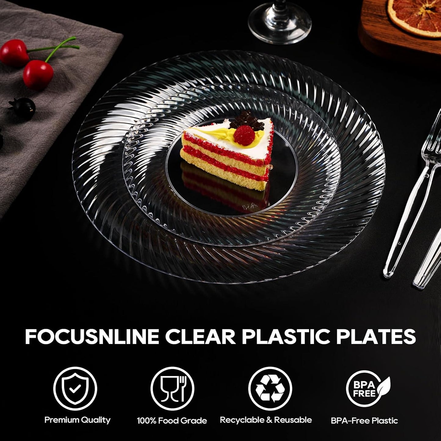 10 Inch Clear Plastic Plates, 100 Disposable Heavy Duty Dinner Plates, Premium Hard Plastic for Weddings, Parties and Events