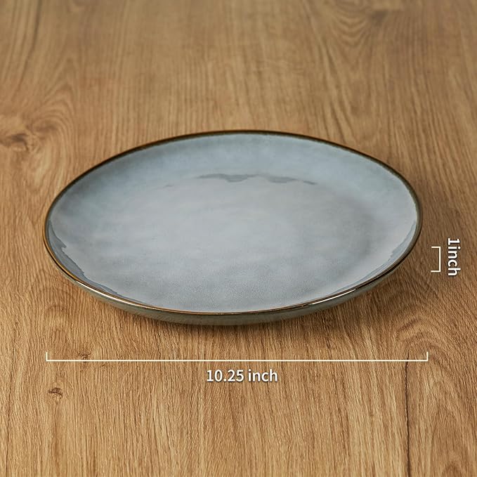 6-Piece Dinner Plate Set, 10.25-Inch Pasta Plates, Ocean Round Ceramic Dessert Plate Set, Kitchen Microwave and Dishwasher Safe, Scratch Resistant, Blue
